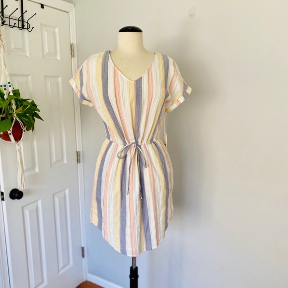 💜NWT a.n.a. Simply Pastel Stripe Paperbag Dress S - Picture 1 of 12